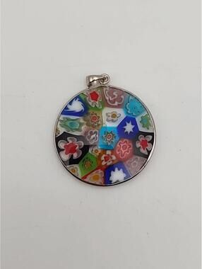 Millefiori Glass Pendant Round Floral Mosaic Italy Style